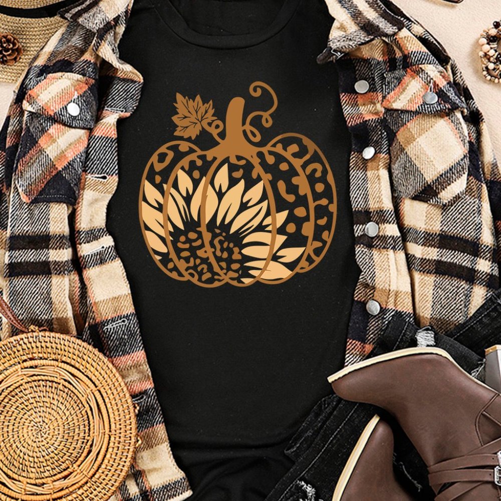 Black Halloween Sunflower Pumpkin Graphic Tee - Picture 3 of 15